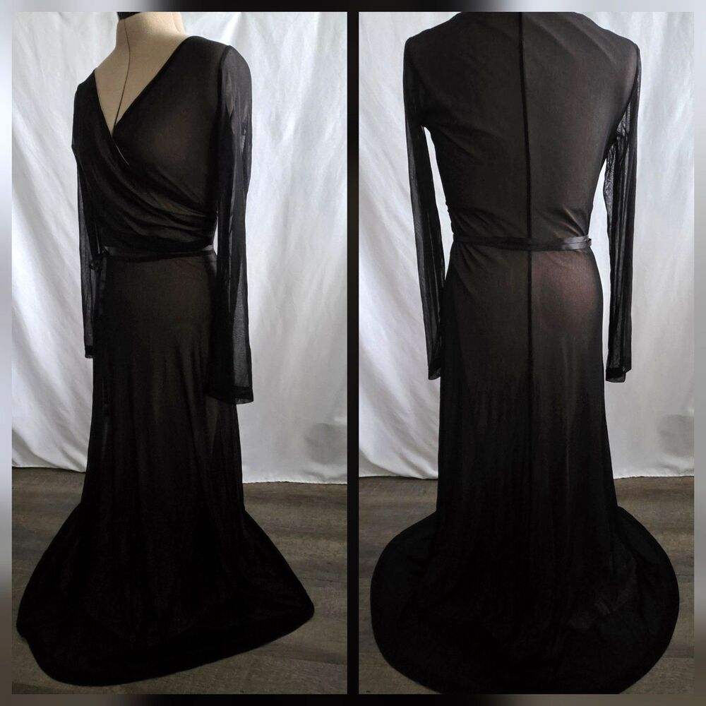 Vintage 90s Newport News Maxi Dress Size 6 Black Mesh Overlay Gothic Y2K
